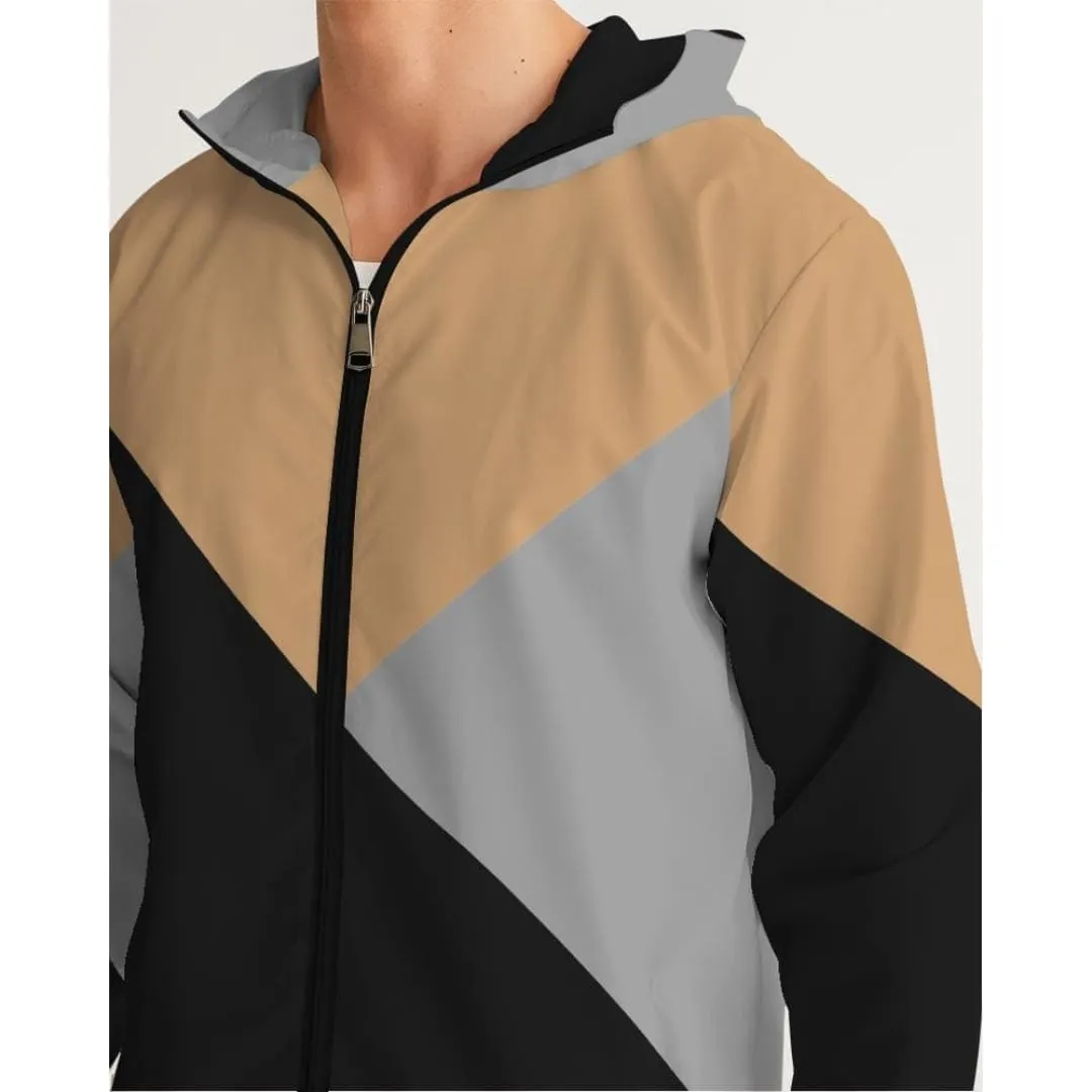 Mens Hooded Windbreaker - Tricolor Water Resistant Jacket