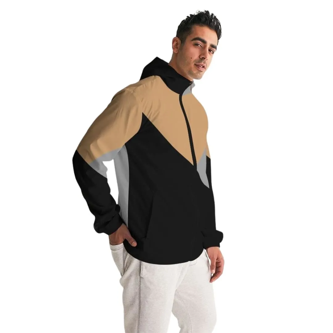 Mens Hooded Windbreaker - Tricolor Water Resistant Jacket