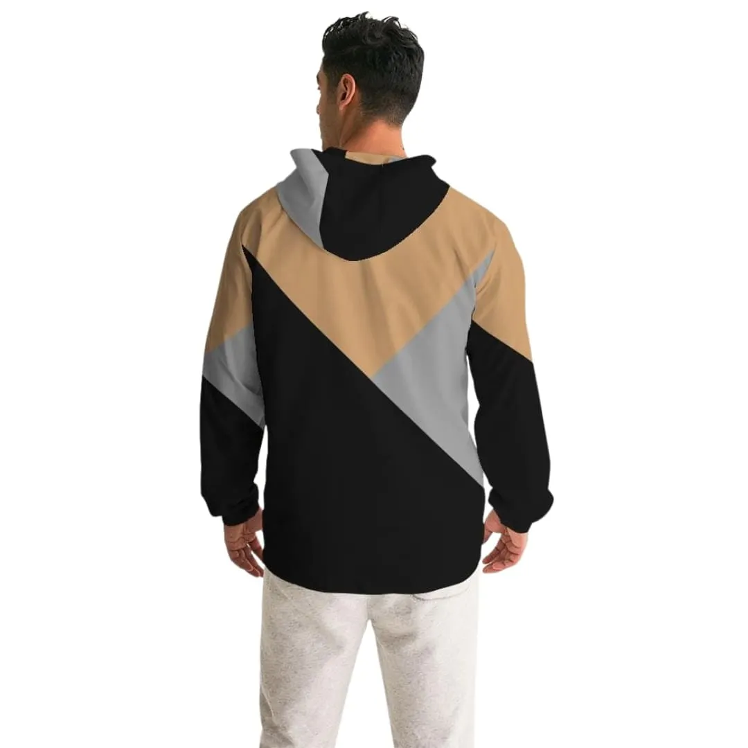 Mens Hooded Windbreaker - Tricolor Water Resistant Jacket