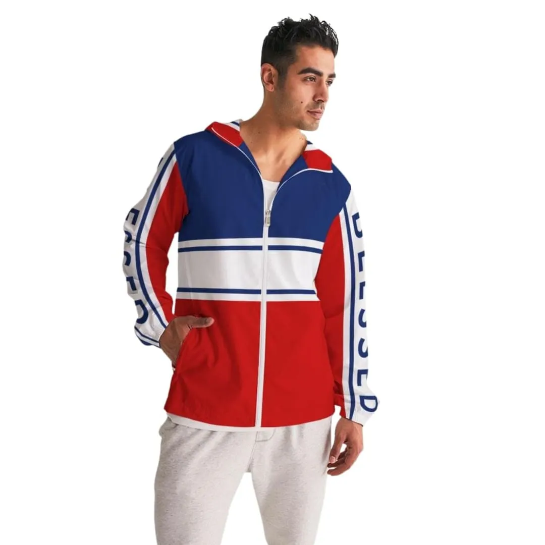 Mens Lightweight Windbreaker Jacket With Hood And Zipper Closure, Blessed Illustration