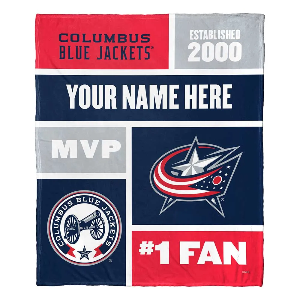 NHL Columbus Blue Jackets Colorblock Personalized Silk Touch Throw Blanket 50x60 Inches