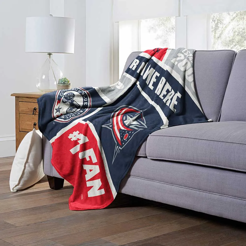 NHL Columbus Blue Jackets Colorblock Personalized Silk Touch Throw Blanket 50x60 Inches