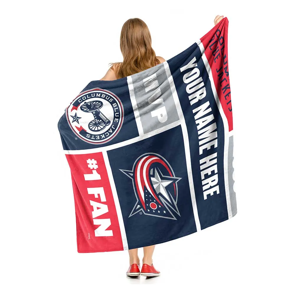 NHL Columbus Blue Jackets Colorblock Personalized Silk Touch Throw Blanket 50x60 Inches