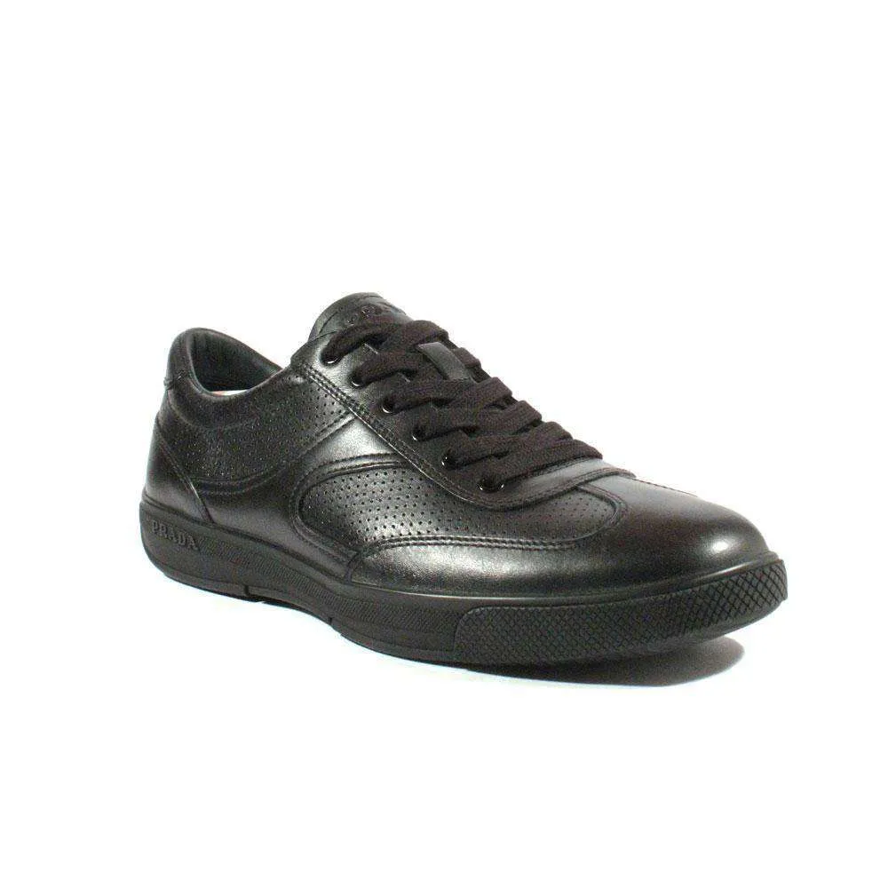 Prada Sports Men's Designer Shoes Black Leather Sneakers 4E1526 (PRM37)