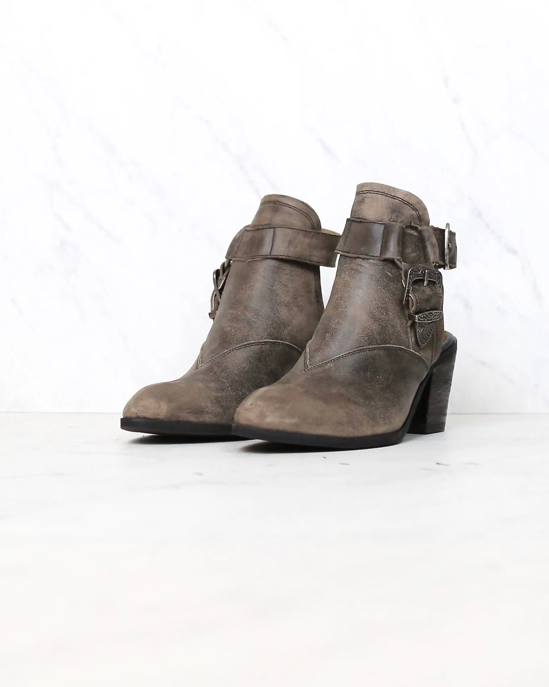 Sbicca - Scorpi Western Inspired Ankle Heeled Mule in Charcoal