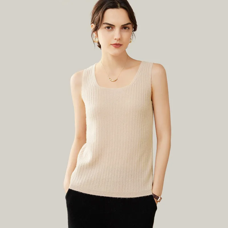 Scoop Neck Cashmere Camisole Vest Sweater For Women CP011