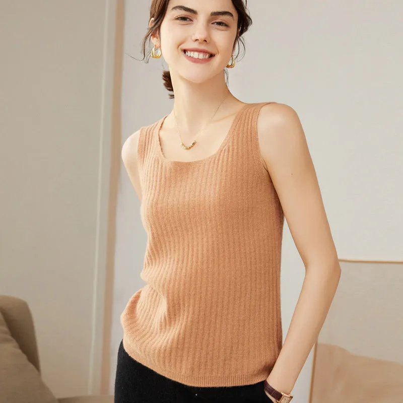 Scoop Neck Cashmere Camisole Vest Sweater For Women CP011