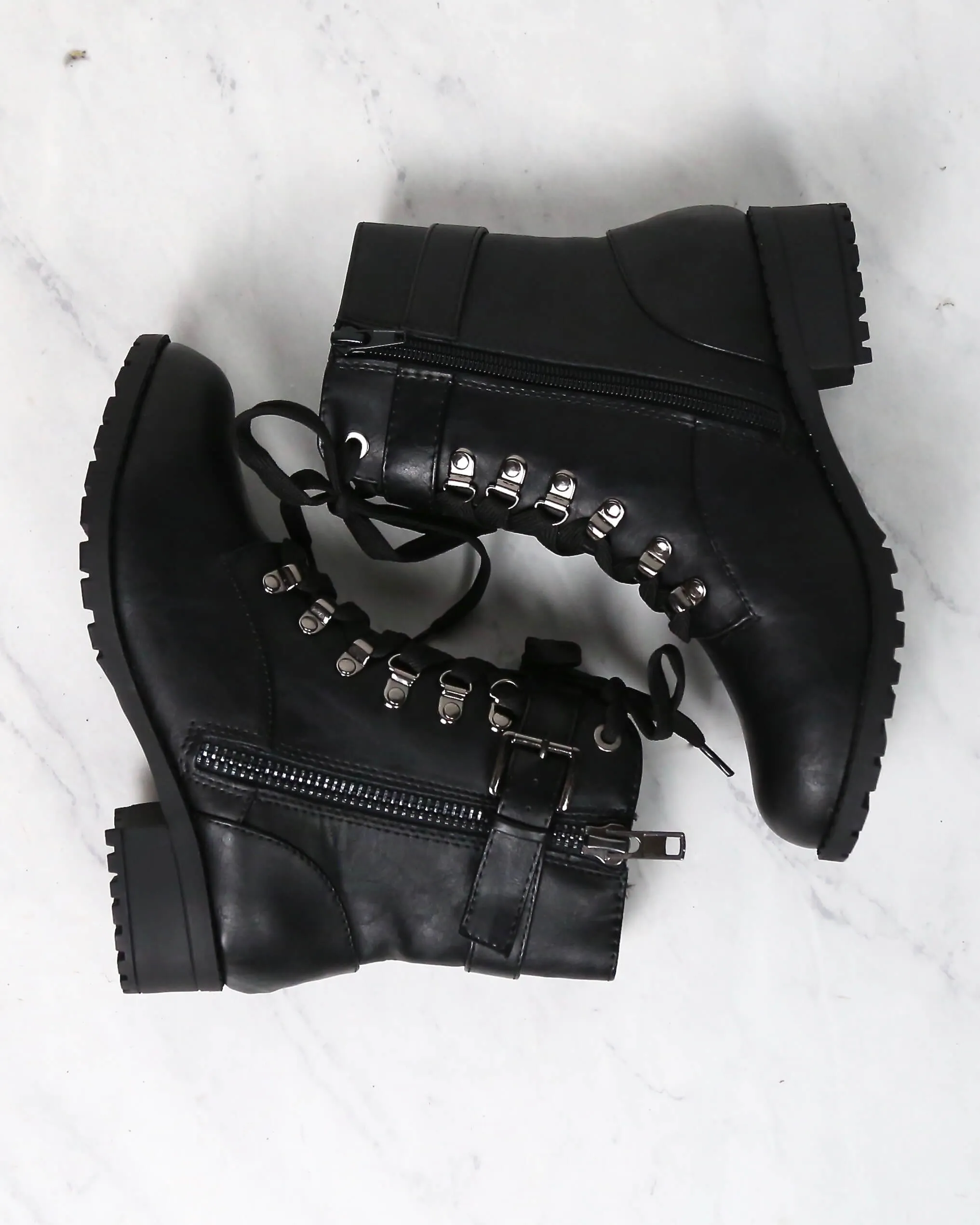 Strappy Lace-Up Boots in Black