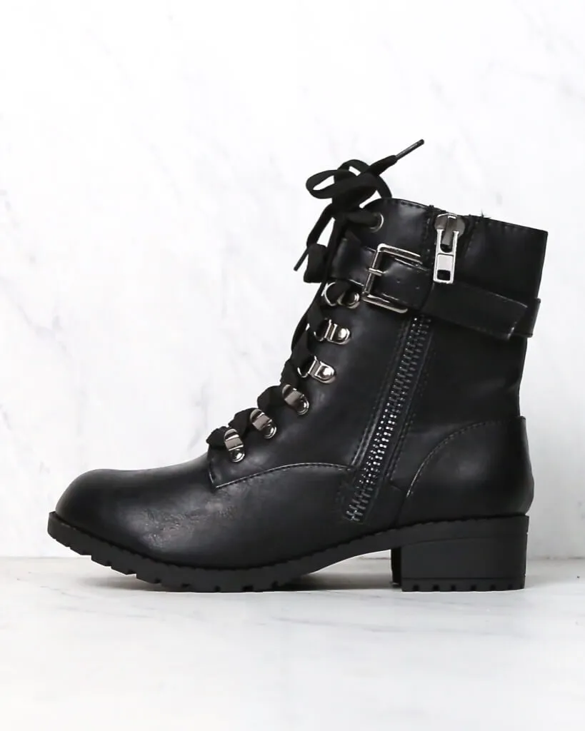 Strappy Lace-Up Boots in Black