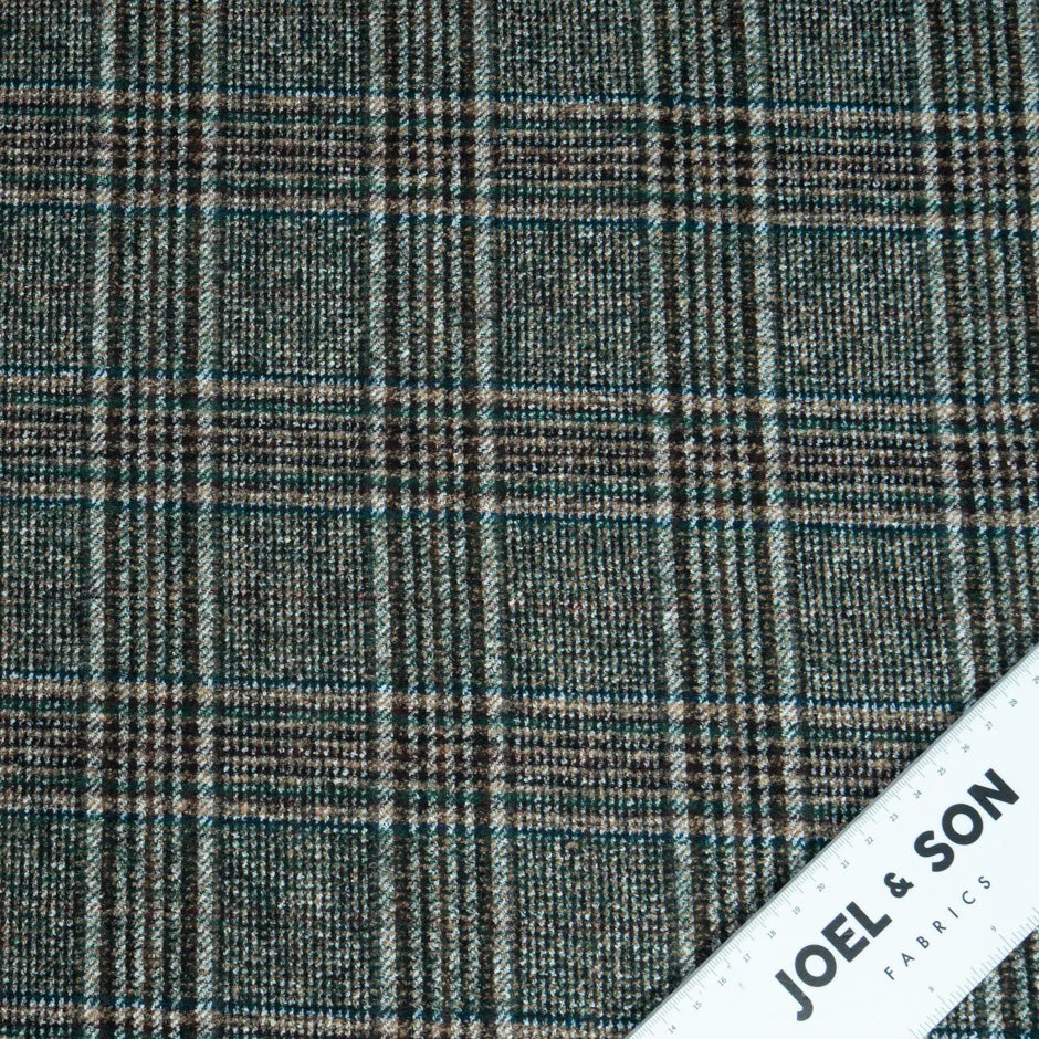 Teal Green, Brown & Grey Checkered Alpaca Blend Suiting (A 1.10m Piece)