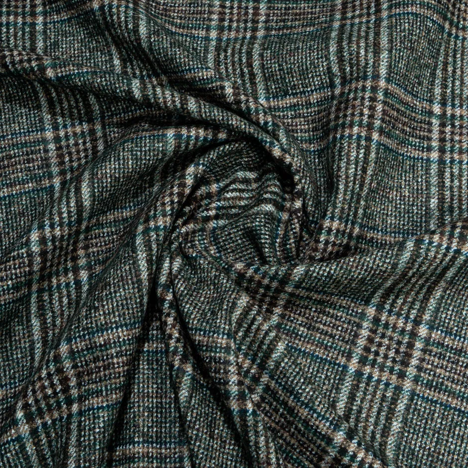 Teal Green, Brown & Grey Checkered Alpaca Blend Suiting (A 1.10m Piece)