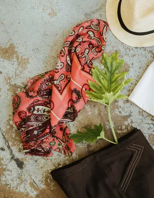 Twill Print Scarf - Cerise/Fern Paisley