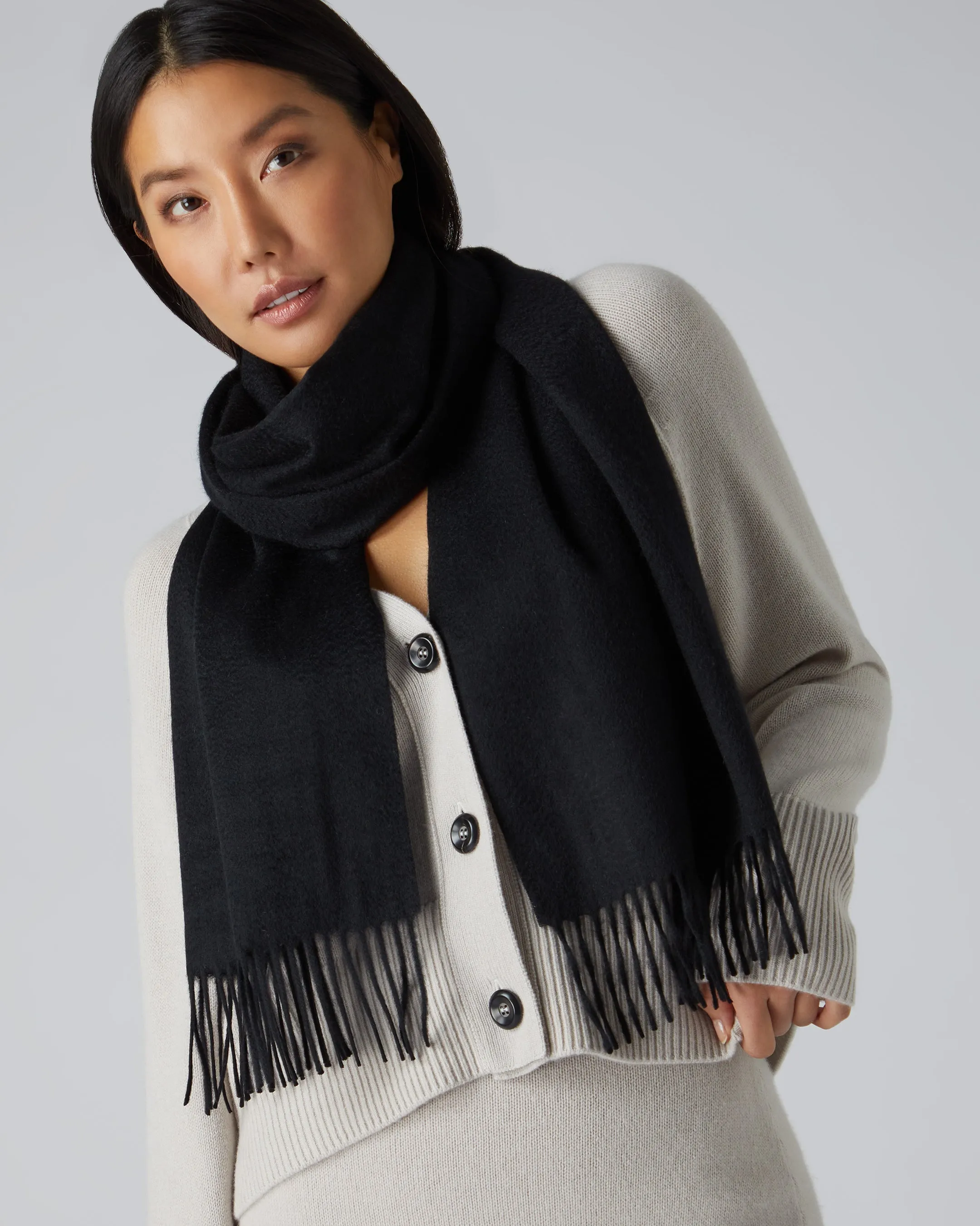 Unisex Large Woven Cashmere Scarf Black