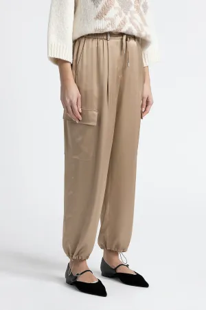 Viscose satin baggy cargo trousers