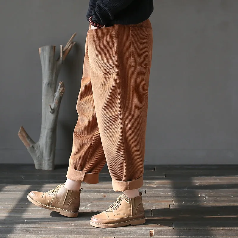 Winter Slacks Corduroy, Baggy Pocket Pants Elastic Waist Pants