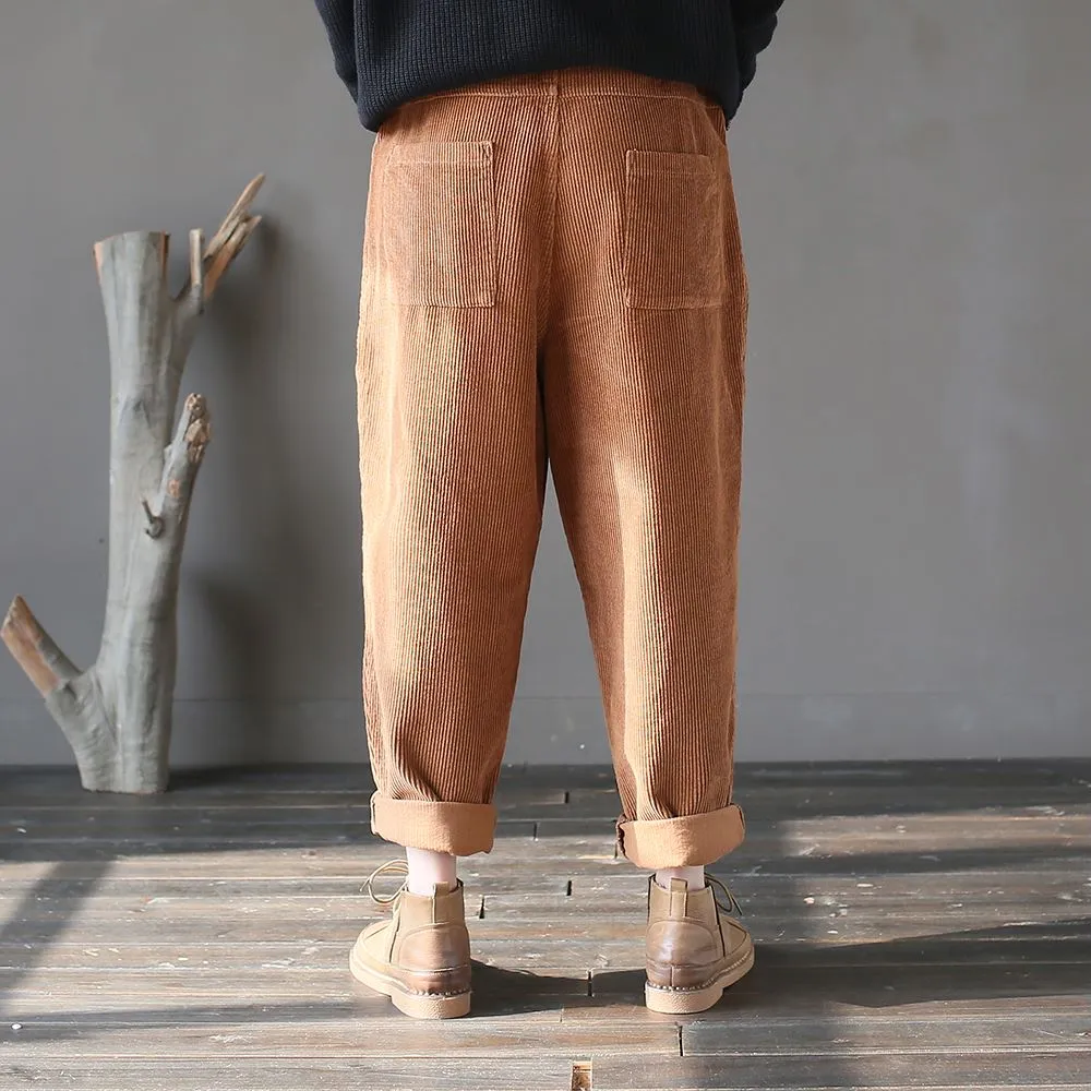 Winter Slacks Corduroy, Baggy Pocket Pants Elastic Waist Pants