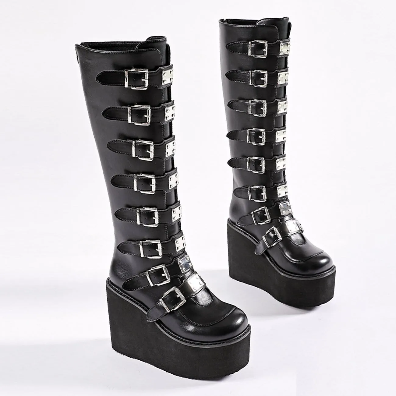 WLS High-Top Metal Button PU Thick High-Heel Martin Boots