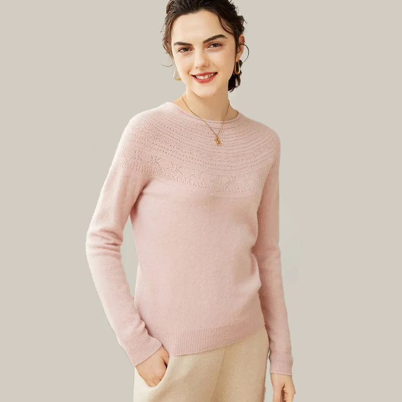 Women's 100% Superfine Cashmere Hollow Out Crewneck Sweater CP001