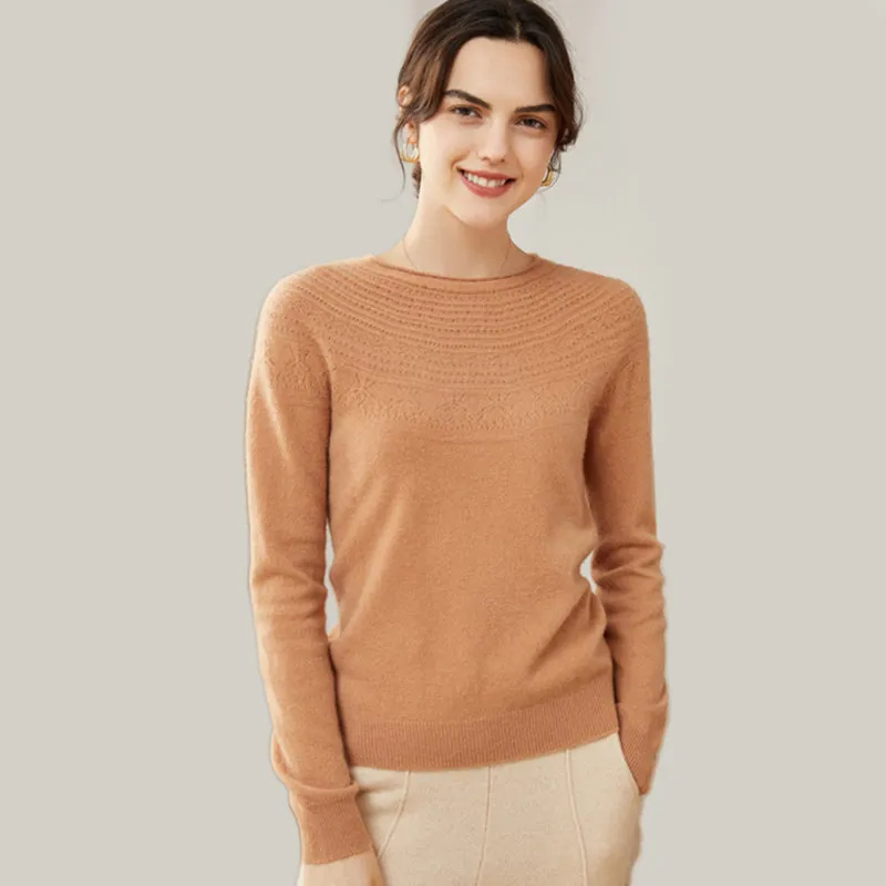 Women's 100% Superfine Cashmere Hollow Out Crewneck Sweater CP001