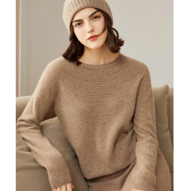 Women's 100% Superfine Cashmere Hollow Out Crewneck Sweater CP001