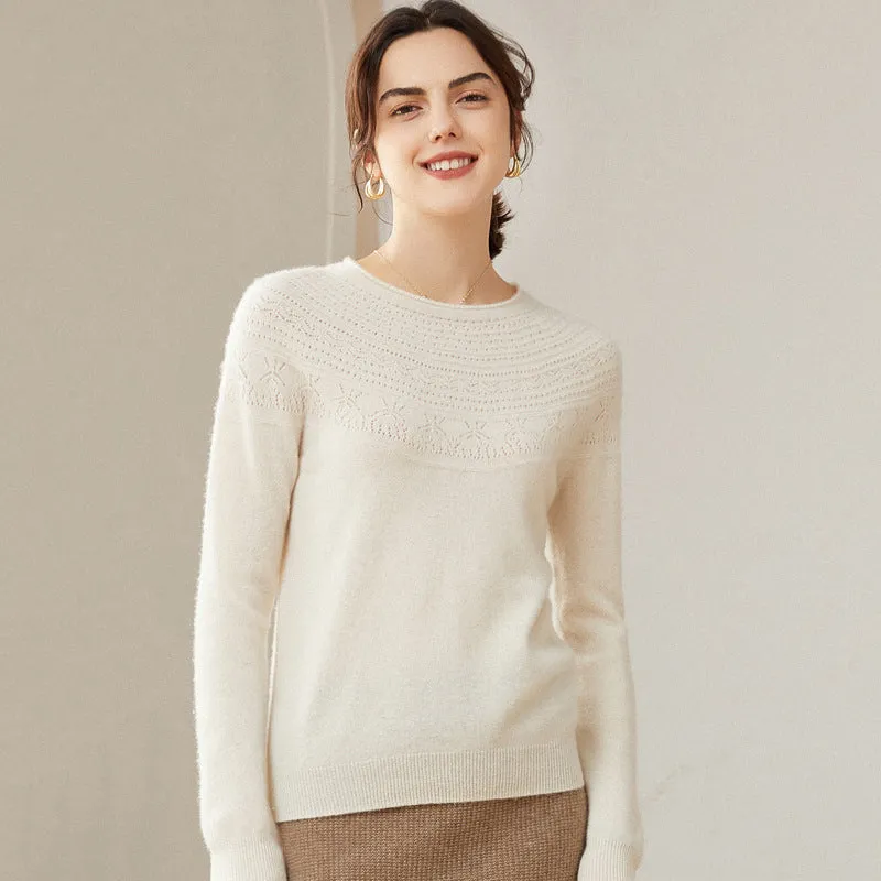 Women's 100% Superfine Cashmere Hollow Out Crewneck Sweater CP001