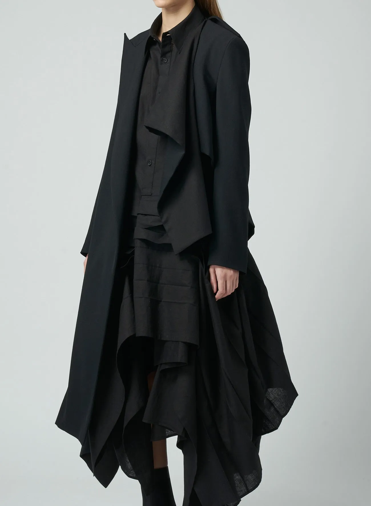 WOOL GABARDINE ASYMMETRIC LONG JACKET