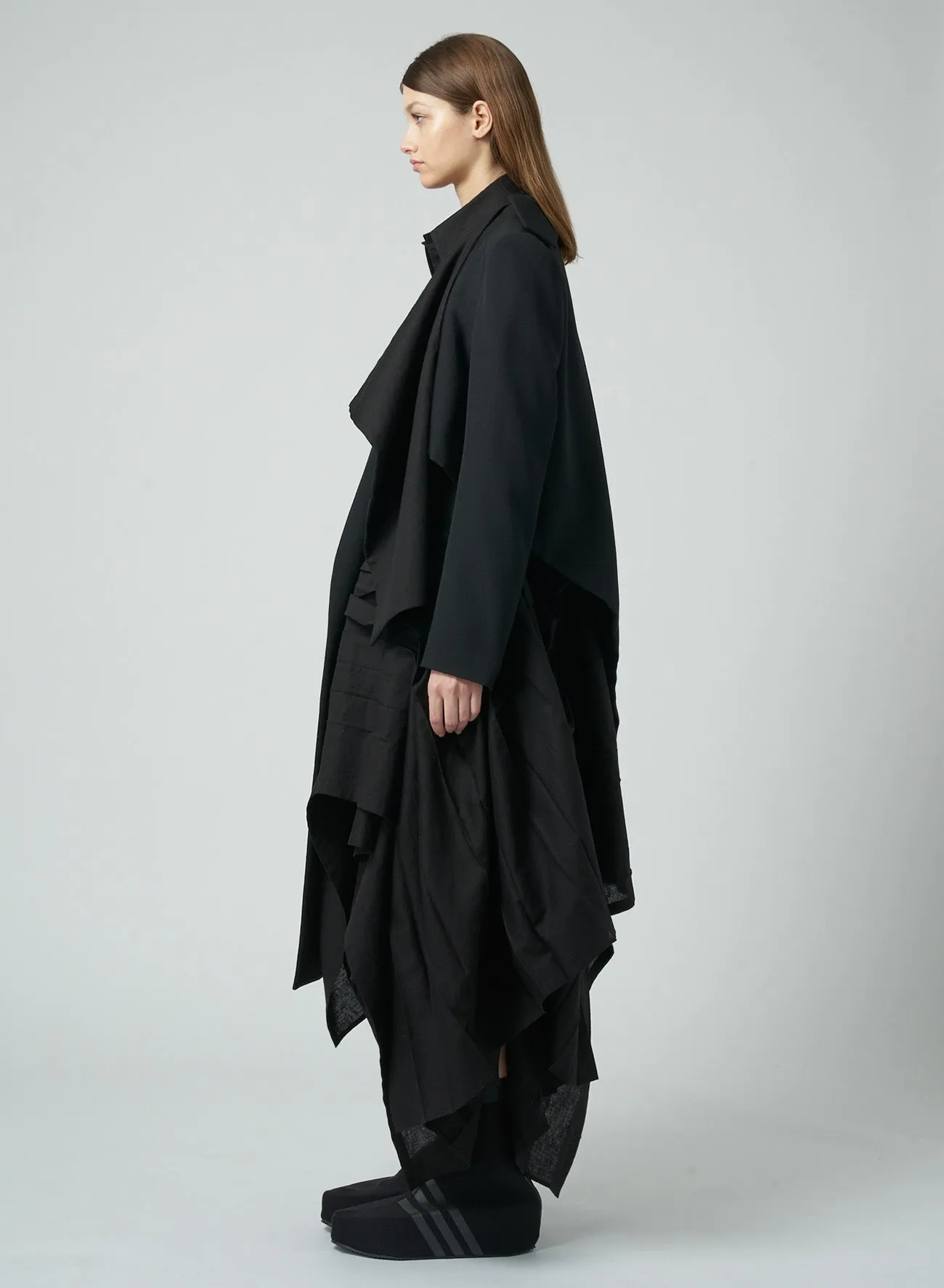 WOOL GABARDINE ASYMMETRIC LONG JACKET